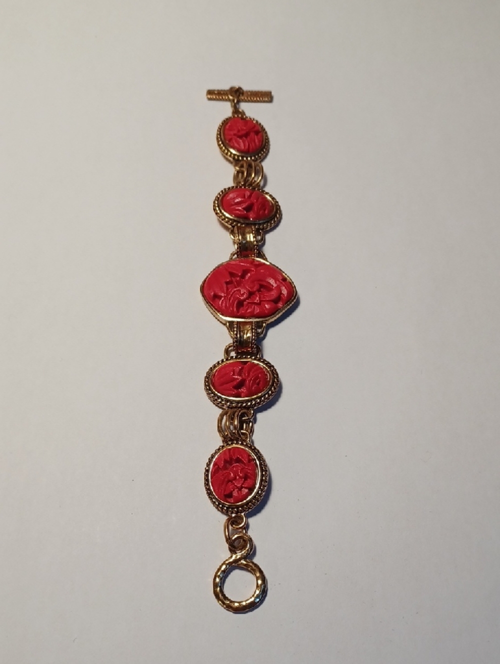 Barse Carved Cinnabar Bracelet.